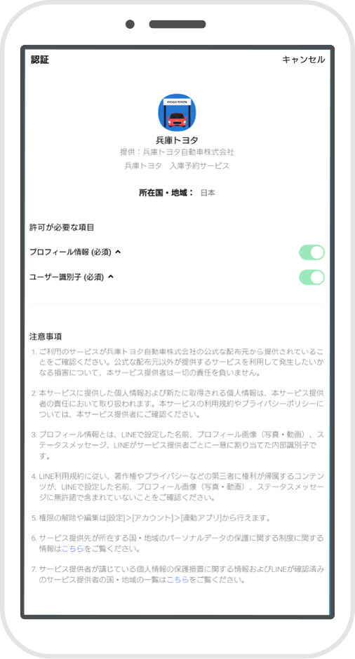 ⑥プライバシーポリシーへの同意