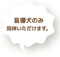 盲導犬のみ同伴いただけます。