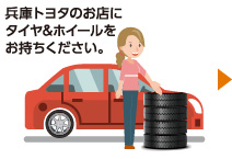 兵庫トヨタのお店にタイヤとホイールをお持ちください。